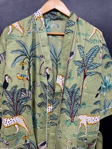 Sàn Chiều Dài Rừng In Bông Kimono Áo Choàng Áo Ngủ Áo Choàng Áo Choàng Tắm Beachwear Womens Mặc Quá Khổ Thân Thiện Với Môi Món Quà Giáng Sinh - Product Image 2