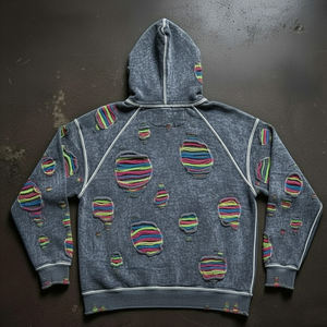 Sudadera con Capucha para Hombre, Fabricantes de Ropa Personalizada, Sudadera con Capucha Bordada Desgastada de Primera Calidad, Sudadera con Capucha Bordada con Parches Desgastados Personalizados - Product Image 2