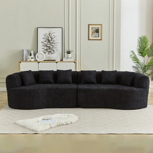 Sofá Modular Curvo <span class=keywords><strong>de</strong></span> Chenilla Negra <span class=keywords><strong>de</strong></span> 111.5 Pulgadas, Sin Ensamblaje, <span class=keywords><strong>con</strong></span> 6 Cojines para Sala <span class=keywords><strong>de</strong></span> Estar o Apartamento - Product Image 1