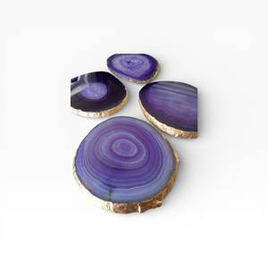 Purple Agate Stone <b>Coasters</b> with Rich Color Bands and <b>Gold</b> Trim for Bold Home Decoration - Product Image 1