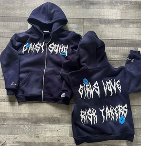 Custom 3D Logo Zip Hoodies Winter Flare Pants Sets for Men Stacked Sweat Suits Puff Print Fleece <b>Tracksuits</b> Sweatsuit Gym Use - Product Image 2
