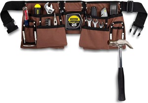Ceinture porte-outils en tissu marron avec plusieurs poches et crochets métalliques pour le rangement d'outils de charpentier 2026 - Product Image 6