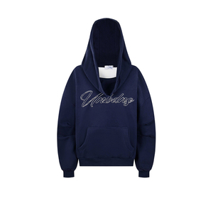 Sweat-shirt à capuche streetwear américain, logo personnalisé en strass, capuche surdimensionnée, unisexe, fermeture éclair intégrale, style rétro, sweat-shirts amples de haute qualité - Product Image 3