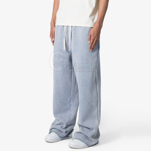 Pantalon ample pour homme, coupe droite, léger, taille mi-haute, tissu en coton / polaire, jambe large, décontracté, surdimensionné, jogging - Product Image 2
