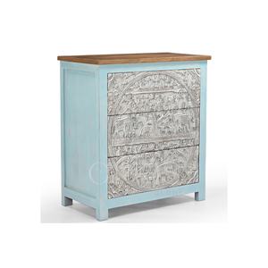 Chevet de style farmhouse intemporel et complexe, design antique, meuble en bois sculpté à la main, coffre à 3 tiroirs, salon, salle à manger - Product Image 1