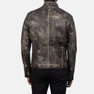 Veste de motard en cuir aniline véritable pour hommes Veste de motard emblématique en viscose matelassée marron vieilli avec doublure de poche avec fermeture éclair pour hommes - Product Image 4