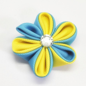 Frühling Sommer Süße Runde Ripsband-Blume <span class=keywords><strong>Kanzashi</strong></span> Haarspange für Mädchen Party Kinder Haaraccessoires 3 Zoll - Product Image 5
