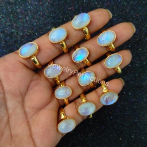 แหวนมูนสโตนสีรุ้งชุบทอง14K 925ละเอียดอ่อนเครื่องประดับแฟชั่นที่กำลังมาแรงของขวัญสำหรับงานแต่งงานที่น่ารักขายส่ง - Product Image 3