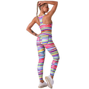 ชุดออกกำลังกายเล่นโยคะยืดได้พิมพ์ลายดอกไม้สำหรับผู้หญิงเสื้อกล้ามไร้รอยต่อเสื้อครอปเลกกิ้งออกกำลังกายฟิตเนส - Product Image 4