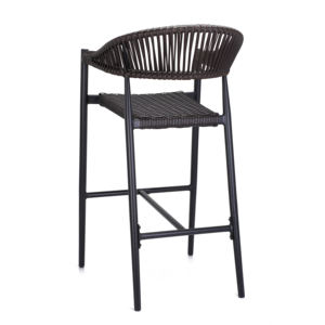 Taburete de Bar de Mimbre y Ratán Moderno, Resistente a la Intemperie, Comercial, Duradero, Color Café Espresso, Silla de Bar de Metal para Exteriores, Taburete de Aluminio - Product Image 3