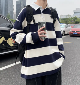 Polo informal de rugby a rayas para hombre: suave, duradero y perfecto para el uso diario, deportes y atuendos informales transpirables - Product Image 6