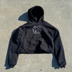 Ensemble survêtement homme à bas prix avec pantalon de survêtement à double taille évasée et sweat-shirt avec strass, survêtement d'hiver avec logo, design empilé - Product Image 4