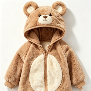 Mono de peluche personalizado de oso pardo para bebé, pelele de oso con capucha de forro polar, disfraz de oso para recién nacido. - Product Image 1