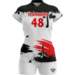 Ensemble de maillots de volley-ball personnalisés pour femmes, manches courtes, col en V, séchage rapide, respirant, uniforme d'équipe, t-shirt de sport, short, vêtements de sport, blanc - Product Image 1