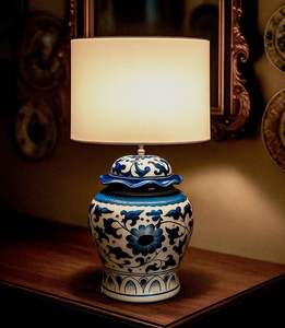 Elegant Handpainted Ceramic Lamp with White <b>Shade</b> Elegant Product in the Category of Pottery & Enamel - Product Image 1