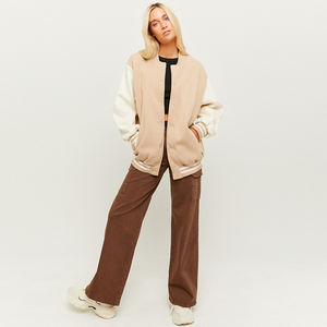 Veste bomber en laine matelassée pour femme d'hiver, beige, corps pour manches, streetwear décontracté, veste de baseball pour femme - Product Image 4