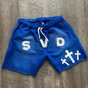 Ropa de calle estilo Raw Hem 3D Puff Print Vintage Shorts 100 algodón Sweat Shorts Sun Faded Acid Wash Shorts para hombres - Product Image 5