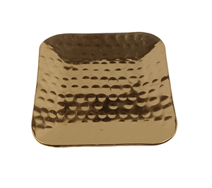 Plateau de service décoratif en aluminium antique, forme carrée, avec poignées, doré, pour table et ottoman - Product Image 2