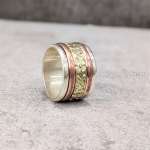 Spinner Band Bohemian Ring Bague en argent sterling 925 pour femme Fidget Bijoux faits à la main Anniversaire Anxiété Mens Spinner Ring - Product Image 5