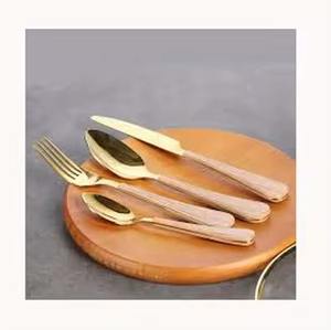 Juego de cubiertos de acero inoxidable plateado con mango de diseño manchado negro de mármol redondo blanco, cucharas y tenedor - Product Image 3