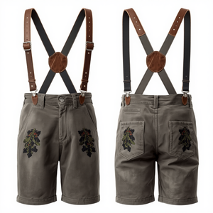Pantalones Cortos Bávaros de Gamuza Genuina Gris Antiguo Personalizados, Pantalones Cortos de Cuero Tradicionales Bordados para Oktoberfest, Fábrica OEM - Product Image 3