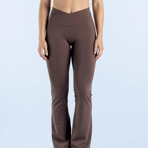 High Waisted <b>Flared</b> <b>Leggings</b> Women Plus Size Solid Color Full Length Seamless Spandex/Nylon Yoga Pants Four-Way Stretch Front - Product Image 1