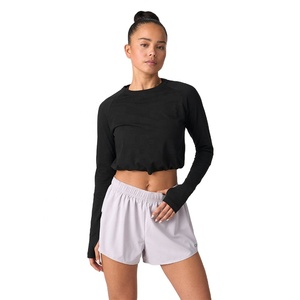 Listo para enviar, camisetas cortas personalizadas con cuello redondo para mujer, ropa deportiva transpirable de manga completa de secado rápido para deportes y entrenamiento - Product Image 1