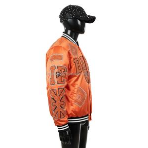 Women Premium Satin Jacket in Vibrant Orange with Embroidered <b>Patch</b> <b>Panels</b> and Custom Logo Options Women Satin Jackets - Product Image 3
