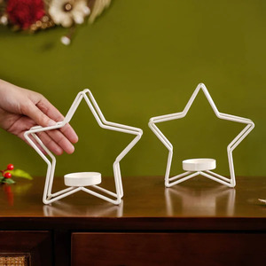 Juego de bandeja de tarro de vela de taza vacía de estrella de árbol de Navidad de Metal dorado como decoraciones para el hogar pintura en polvo portavelas de Navidad - Product Image 6