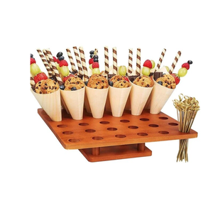 Support de crème glacée en bois rond à 3 trous pour cornet de crème glacée présentoir en bambou pour accessoires de fête produit de la meilleure qualité - Product Image 5