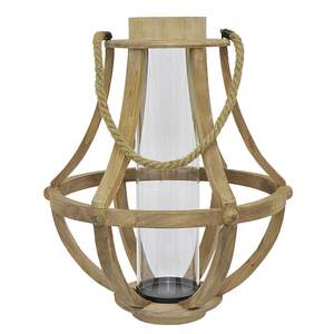 Farol de Madera Natural con Forma Marroquí, Acabado Marrón, para Decoración del Hogar y Jardín, Farol Colgante para Velas - Product Image 4