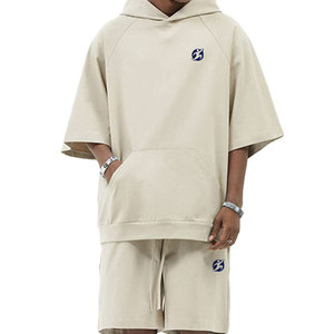 Trendy Winter Casual <b>Gym</b> <b>Hoodie</b> & Shorts Sets with Customized Design Two-Piece Matching Shorts for Men's 100% Cotton - Product Image 1