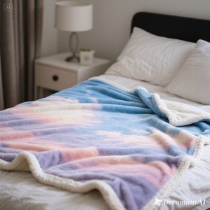 Manta de lana suave de lujo Cozy Pink Blue Sky Design Tamaño Doble - Product Image 4