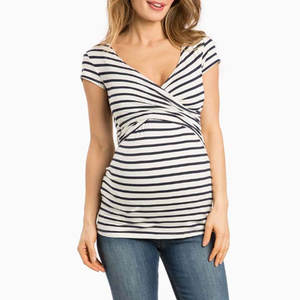 Womens Maternity Nursing Tops Layered <b>Wrap</b> Breastfeeding Shirt V <b>Neck</b> Short Sleeve Tee for Pregnancy and Postpartum Comfortable - Product Image 3
