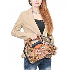 Hot Selling Women's Genuine Leather Eco-Friendly Zipper Hand Painted Sling Bag Handcrafted Western Tassel Autumn Flowers High - Product Image 2
