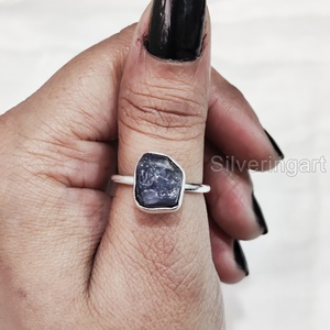 เครื่องประดับหินหยาบแหวนผู้หญิงแหวนธรรมชาติปรับได้พลอยแทนซาเนีย December birthstone December PLAIN Ring 925แหวนเงินสเตอร์ลิง - Product Image 2