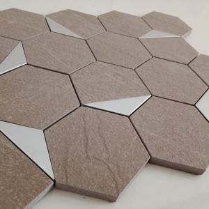 Azulejos de calidad de exportación 73mm Hexágono Plata PVD Azulejo de mosaico de cerámica Punzón para paredes de dormitorio Vestíbulo y paredes de recepción - Product Image 3