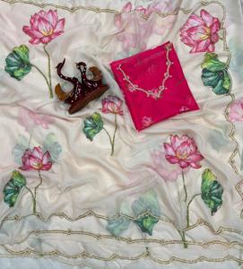 VASTRA COTTAGE Pure <b>Silk</b> Fabric Saree with Handwork Colourful Lace Border and Matching Blouse Elegant Designer Saree - Product Image 4