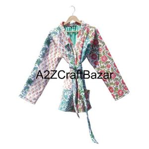 Chaqueta de Algodón Acolchada Floral Hecha a Mano en India, Estilo Jaipuri Vintage, Mangas Largas, Reversible, Secado Rápido, para Otoño, Corta, para Fiestas - Product Image 4