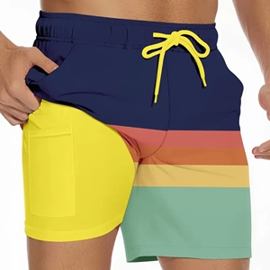 Pantalones cortos de baño ligeros esenciales para hombre, multicolor, cintura media, lona, botón frontal, cierre de mosca, estilo informal, servicio OEM disponible - Product Image 5