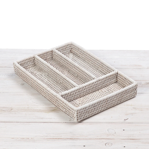 Organisateur de couverts en rotin tissé à la main / Plateau de tiroir rectangulaire en osier avec compartiments pour ustensiles de cuisine - Product Image 3