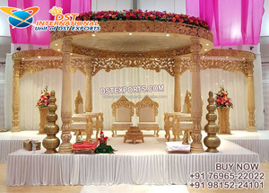 Mandap de mariage en bois sculpté élégant, mandap de mariage sur le thème du bois aux meilleurs prix, mandap de mariage en bois d'intérieur en Suisse - Product Image 4