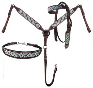 100% Real genuino Argentina vaca personalizado caballo accesorios cuero Headstall Western Headstall pecho Collar - Product Image 3