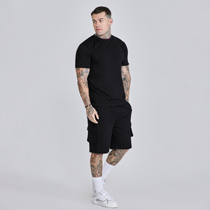 Conjunto de Camiseta Negra de Cuello Redondo y Pantalones Cortos Cargo para Hombre, Marca Index Apparel, Tejido de Algodón Transpirable, Estilo Casual de Verano, 2 Piezas - Product Image 3