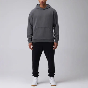 High Quality Heavyweight Fleece Cotton Oversize <b>Sweatshirt</b> Custom Men Wear <b>Grey</b> Stone Acid Wash Hoodies - Product Image 3