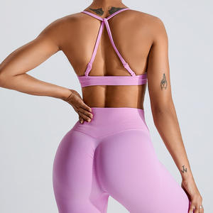 Tow pcs sexy yoga workout set High Quality Elastic <b>Bra</b> Full Support Bandeau Quick Dry <b>Open</b> Back Sports <b>Bra</b> for Women - Product Image 3