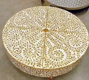 Table basse ronde en os incrusté de qualité supérieure, design moderne, durable, fabriquée à la main, pour le salon, décoration de la maison - Product Image 1