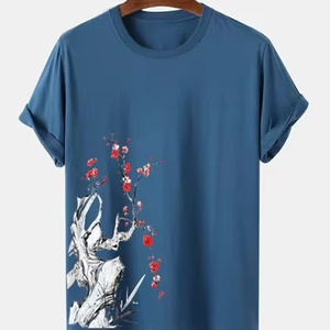 T-shirts d'été surdimensionnés en coton léger et mince à col en O au design unique pour hommes - Product Image 1