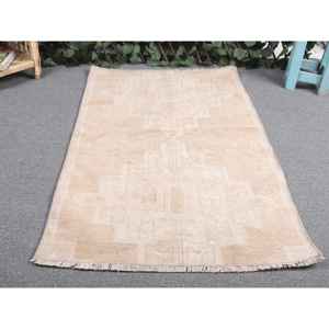 Alfombra Turca de 2.2x3.6 pies, Alfombra Pequeña Vintage, Alfombra Beige con Puntos Blancos - Product Image 4