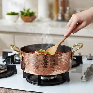 Marmite de cuisson en laiton pur avec finition cuivre martelé et couvercle, ensemble d'ustensiles de cuisson en cuivre avec couvercle, marmite à succès - Product Image 2